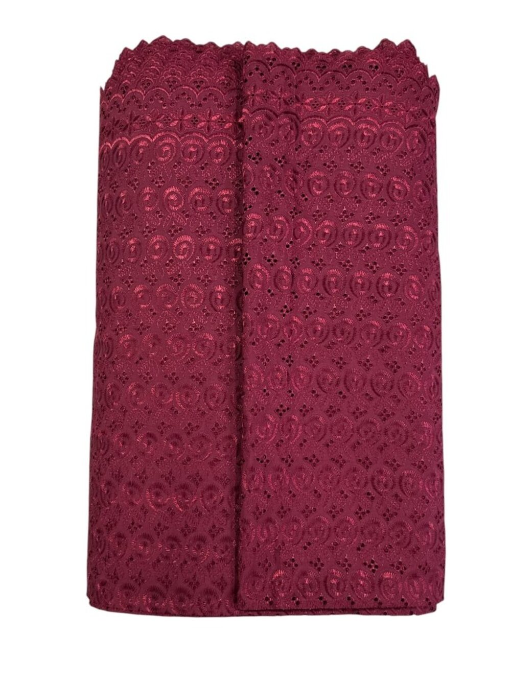 Burgundy Embroidered Eyelet 15 Yards Lace Fabric With Scalloped Edges For Sewing